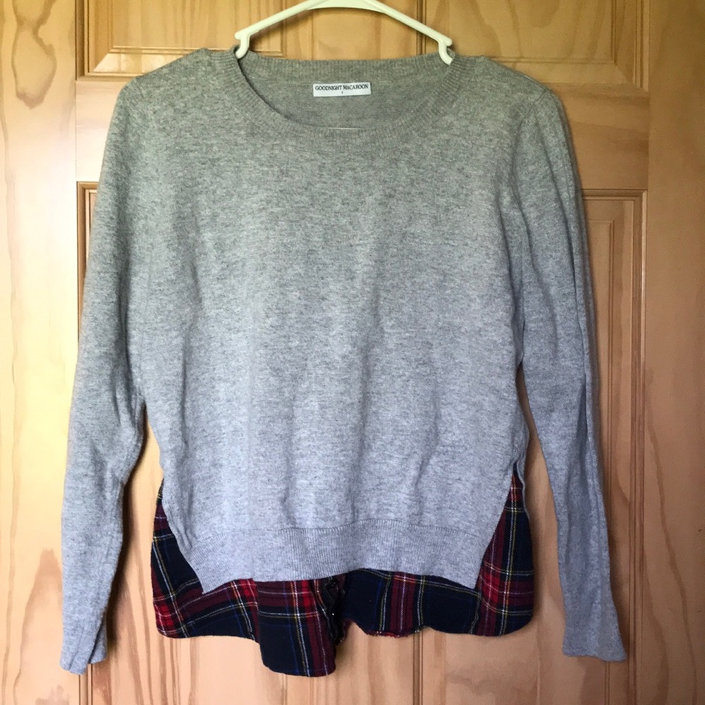 gray + plaid layer sweater